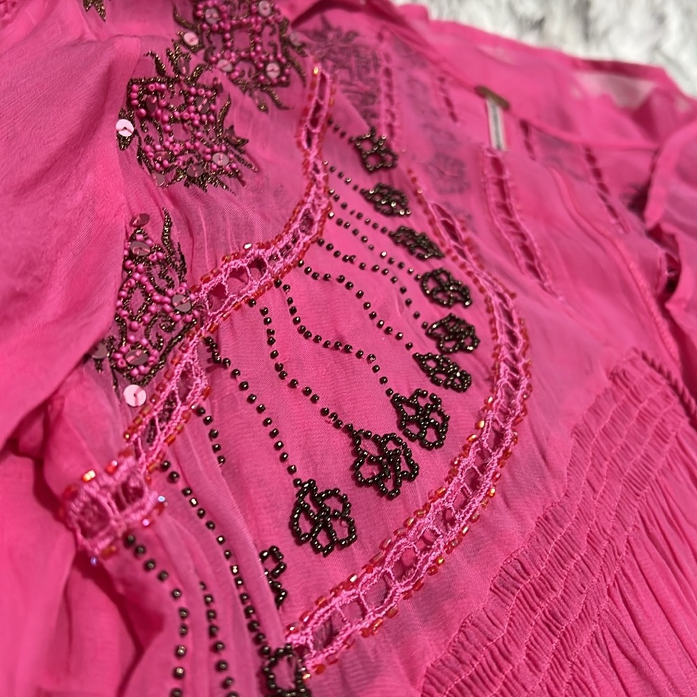 NWT Free People Party New Moon Beaded Chiffon Tunic Dress Pink, XS - Picture 16 of 16
